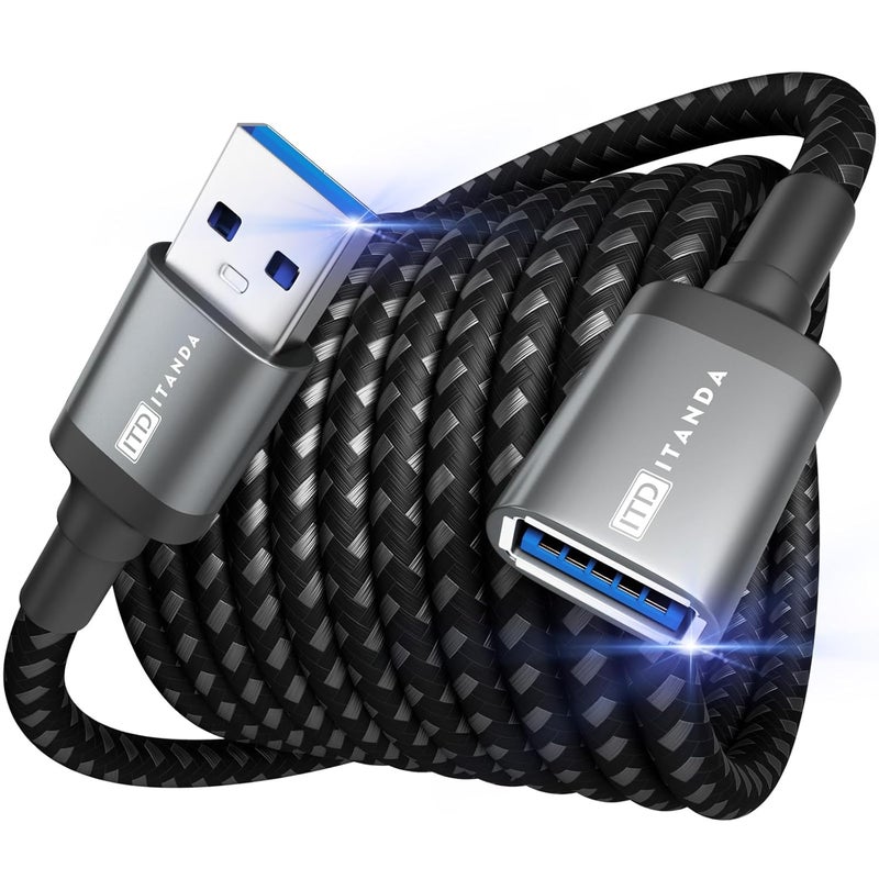 ITD ITANDA 10FT USB Extension Cable USB 3.0 Extension Cord Type A Male to Female5Gbps Data Transfer for Keyboard, Mouse, Playstation, Xbox, Flash Drive, Printer, Camera and More - Image 1